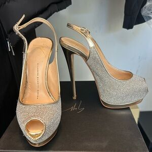 Giuseppe Zanotti Glittering Silver Slingback Heels
